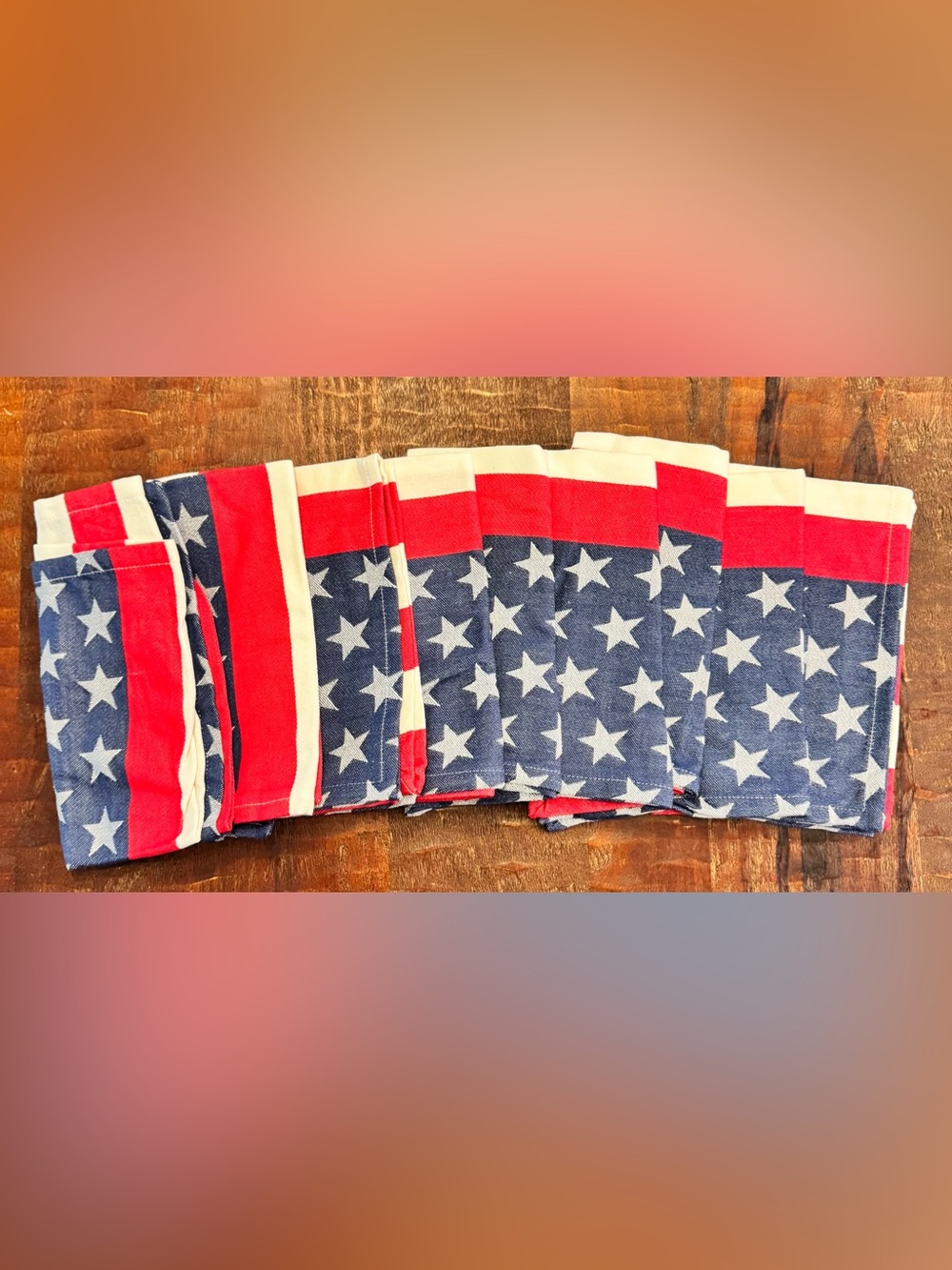 NWOT Set of 9 Americana USA Flag Cloth Napkins Patriotic Red White Blue